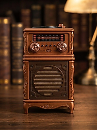 Nostaljik Ahşap Görünümlü Radyo - Bluetooth Hoparlör, Usb/sd/aux Girişli Şarjlı Retro Radyo/ Dark