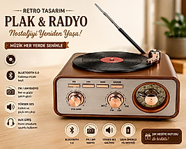 Plak Görünümlü Retro Radyo ve Bluetooth Hoparlör